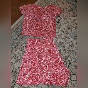 LOFT SMALL PETITE SP Pink and White Floral Two-Piece Set